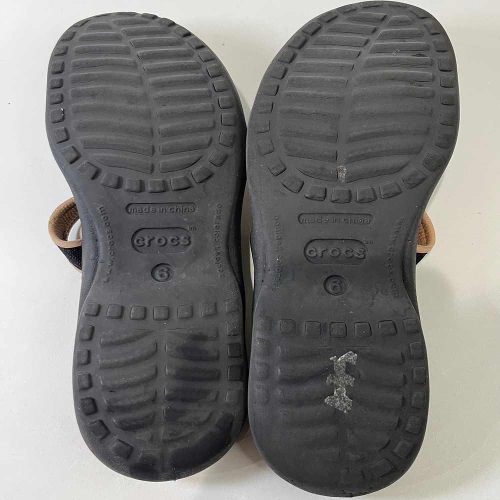 Crocs Cleo Sandals Women Size 6 Black Tan Double Strap Comfort Slides Casual - Picture 6 of 6